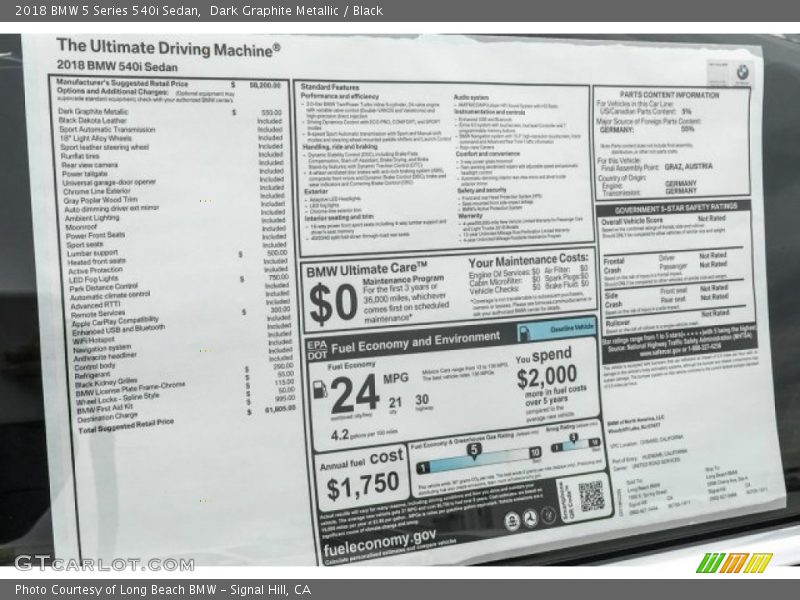 Dark Graphite Metallic / Black 2018 BMW 5 Series 540i Sedan