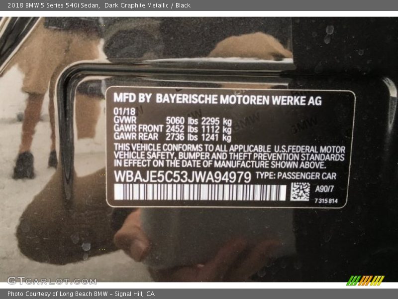 2018 5 Series 540i Sedan Dark Graphite Metallic Color Code A90