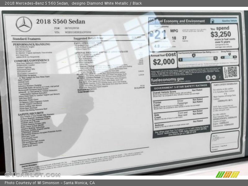 designo Diamond White Metallic / Black 2018 Mercedes-Benz S 560 Sedan