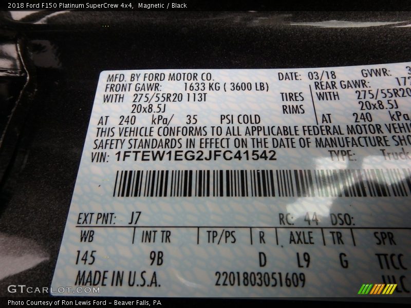 Magnetic / Black 2018 Ford F150 Platinum SuperCrew 4x4