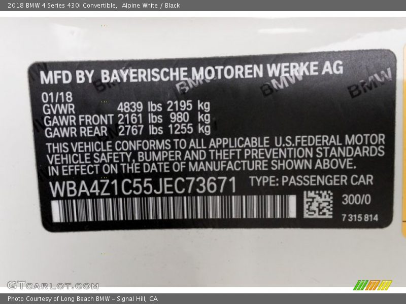 Alpine White / Black 2018 BMW 4 Series 430i Convertible