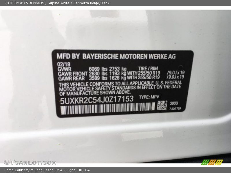 Alpine White / Canberra Beige/Black 2018 BMW X5 sDrive35i