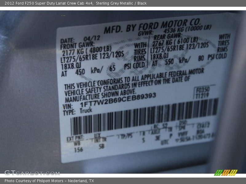 Sterling Grey Metallic / Black 2012 Ford F250 Super Duty Lariat Crew Cab 4x4