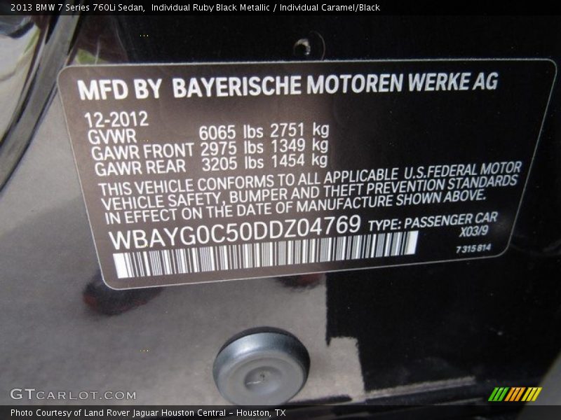 2013 7 Series 760Li Sedan Individual Ruby Black Metallic Color Code X03