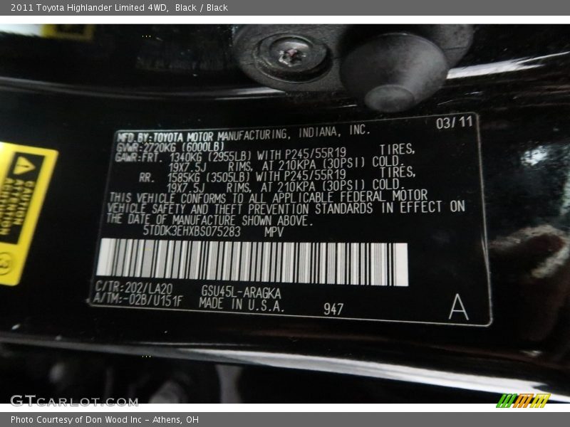 Black / Black 2011 Toyota Highlander Limited 4WD