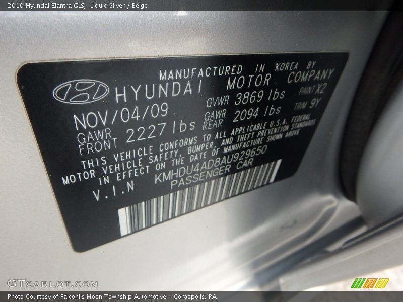Liquid Silver / Beige 2010 Hyundai Elantra GLS