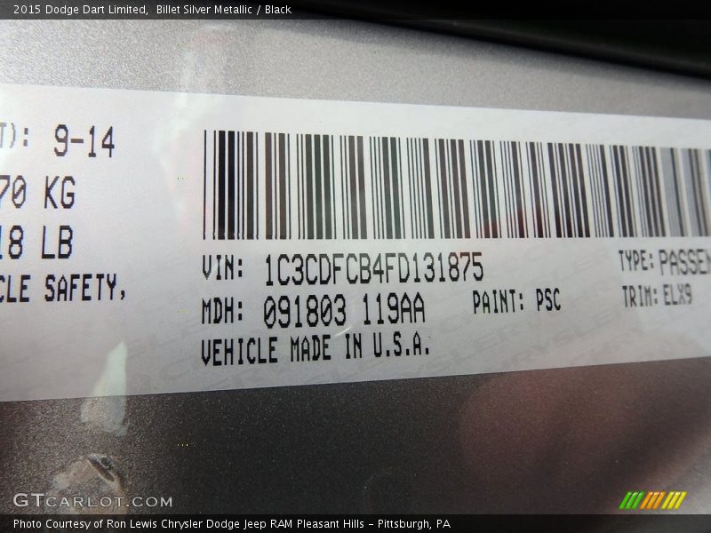 Billet Silver Metallic / Black 2015 Dodge Dart Limited