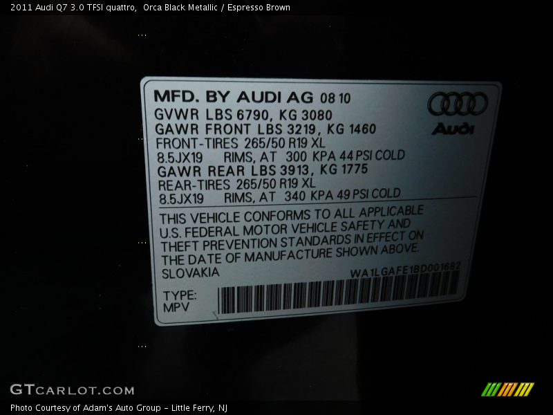 Orca Black Metallic / Espresso Brown 2011 Audi Q7 3.0 TFSI quattro