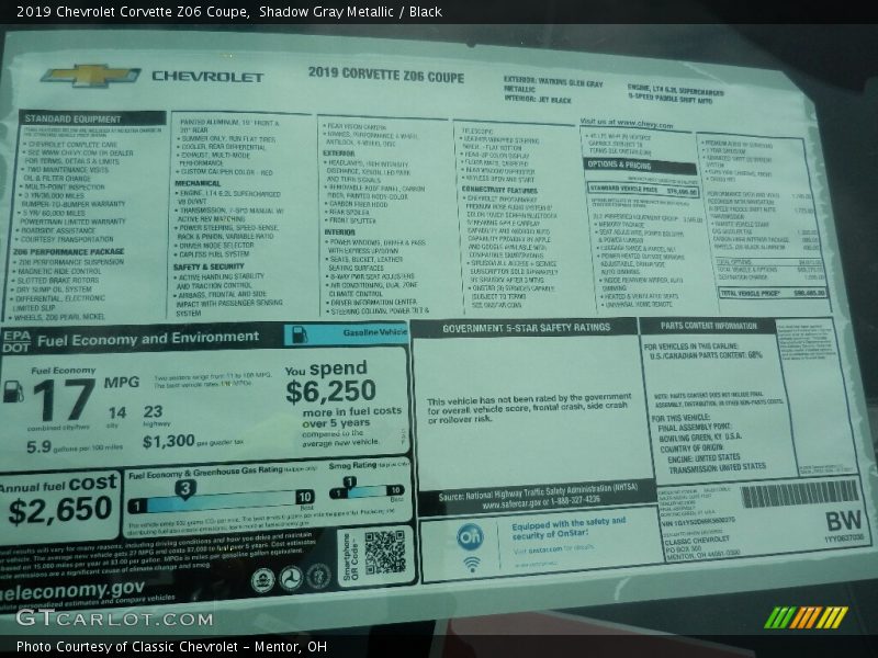  2019 Corvette Z06 Coupe Window Sticker