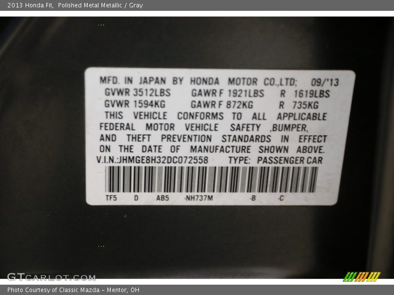 Polished Metal Metallic / Gray 2013 Honda Fit