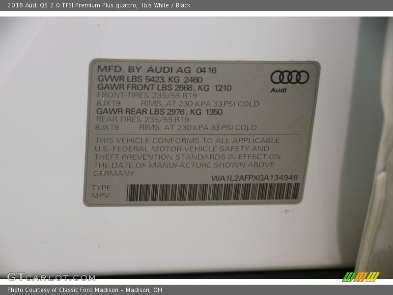 Ibis White / Black 2016 Audi Q5 2.0 TFSI Premium Plus quattro