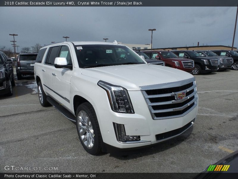 Crystal White Tricoat / Shale/Jet Black 2018 Cadillac Escalade ESV Luxury 4WD