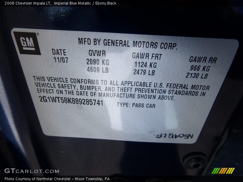 Imperial Blue Metallic / Ebony Black 2008 Chevrolet Impala LT