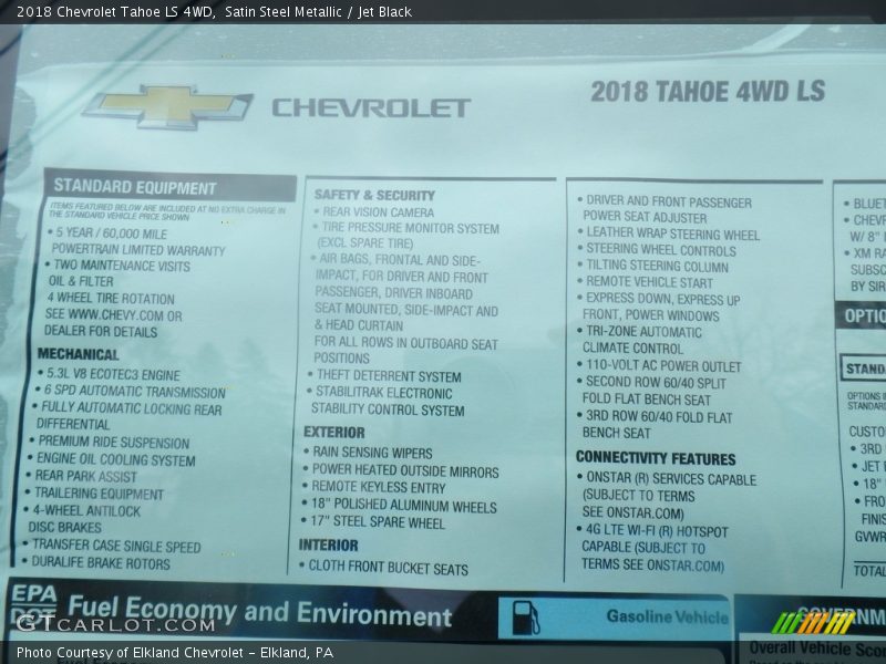 Satin Steel Metallic / Jet Black 2018 Chevrolet Tahoe LS 4WD