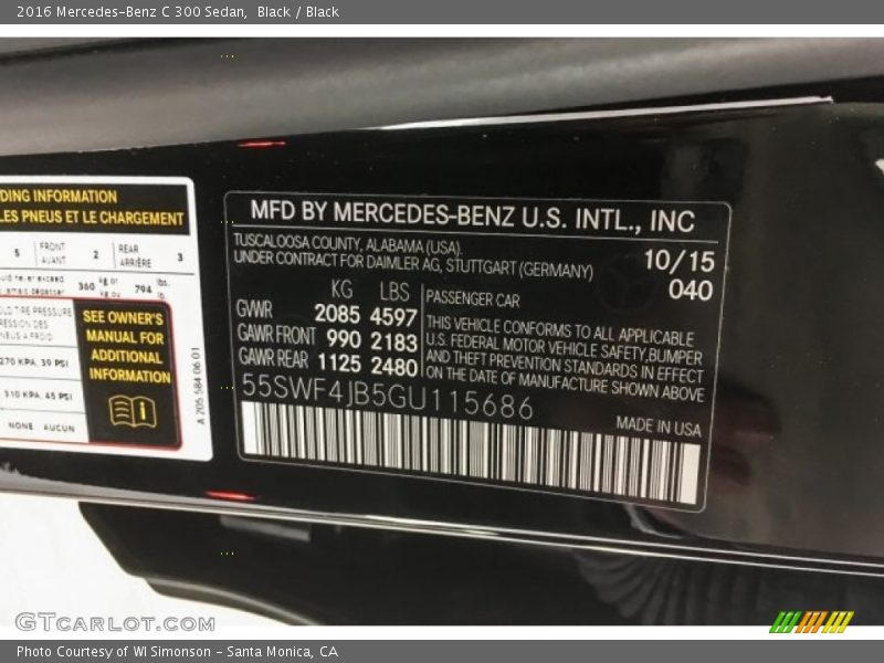 Black / Black 2016 Mercedes-Benz C 300 Sedan