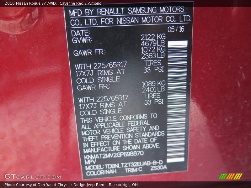 Cayenne Red / Almond 2016 Nissan Rogue SV AWD