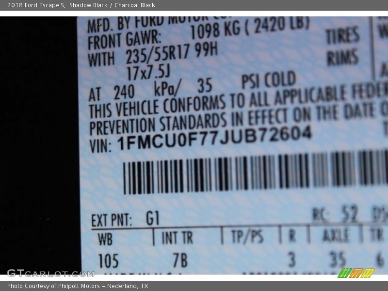 Shadow Black / Charcoal Black 2018 Ford Escape S