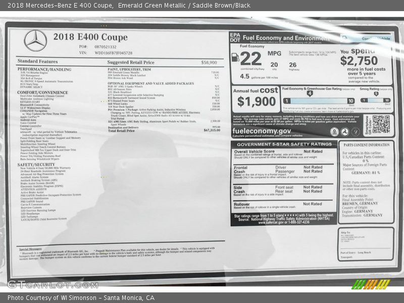 Emerald Green Metallic / Saddle Brown/Black 2018 Mercedes-Benz E 400 Coupe
