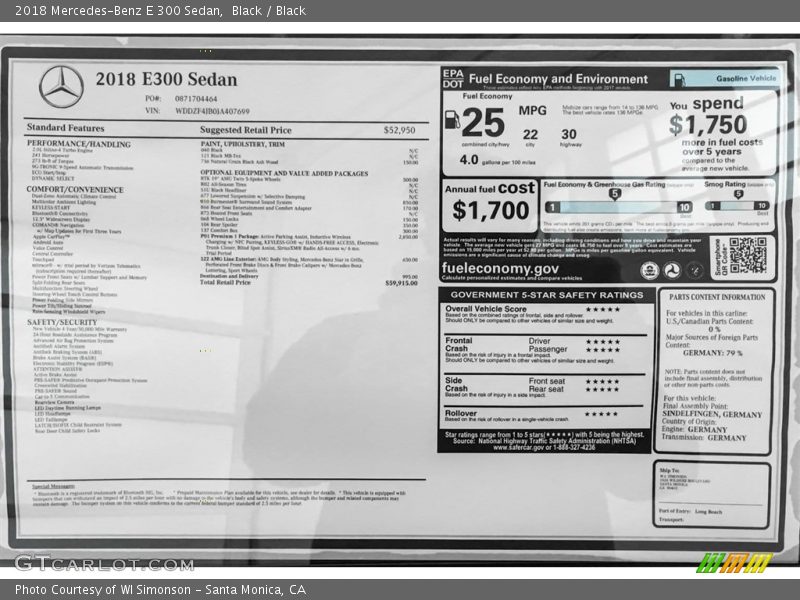 Black / Black 2018 Mercedes-Benz E 300 Sedan