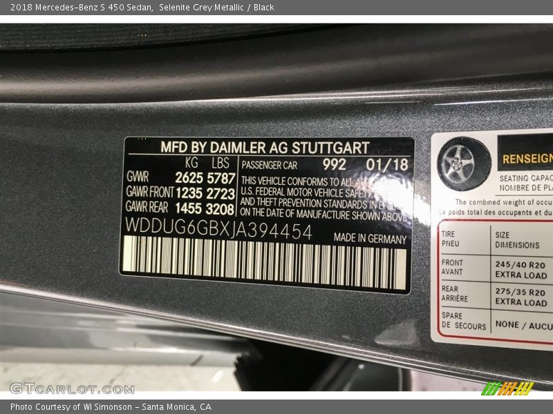 Selenite Grey Metallic / Black 2018 Mercedes-Benz S 450 Sedan
