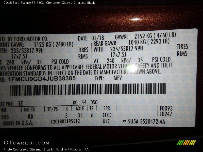 Cinnamon Glaze / Charcoal Black 2018 Ford Escape SE 4WD