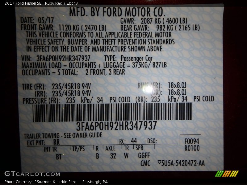 Ruby Red / Ebony 2017 Ford Fusion SE