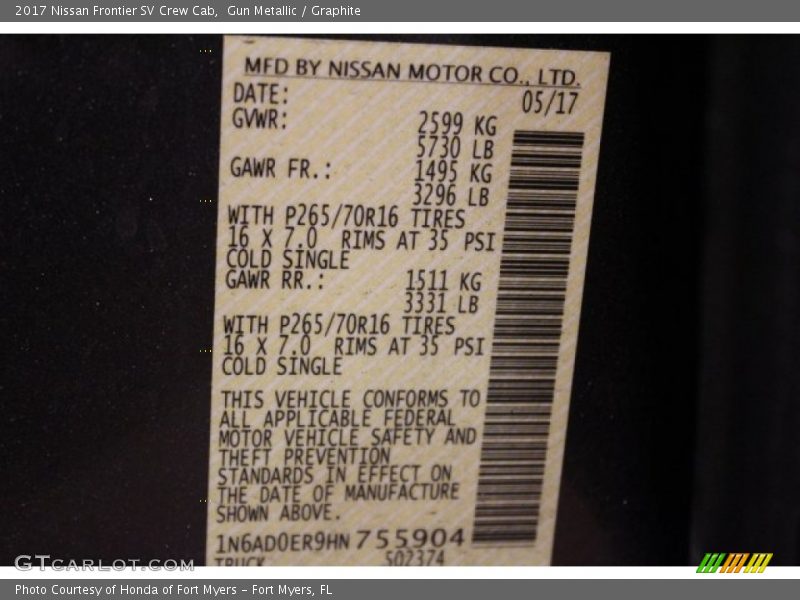 Gun Metallic / Graphite 2017 Nissan Frontier SV Crew Cab