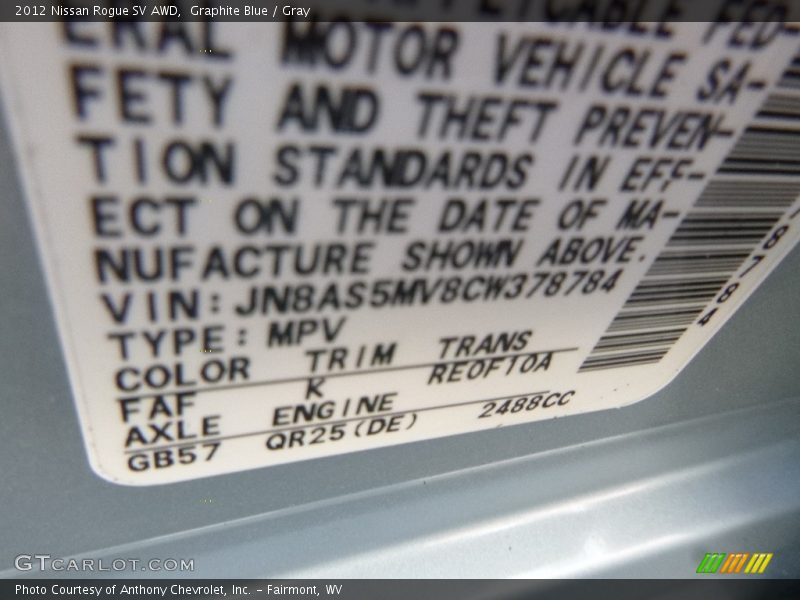 Graphite Blue / Gray 2012 Nissan Rogue SV AWD