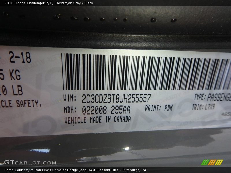 Destroyer Gray / Black 2018 Dodge Challenger R/T