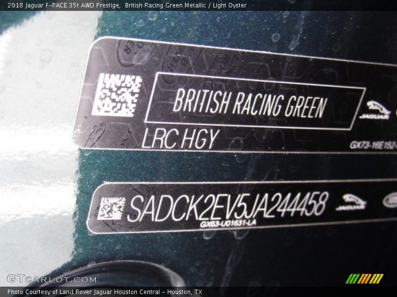 British Racing Green Metallic / Light Oyster 2018 Jaguar F-PACE 35t AWD Prestige