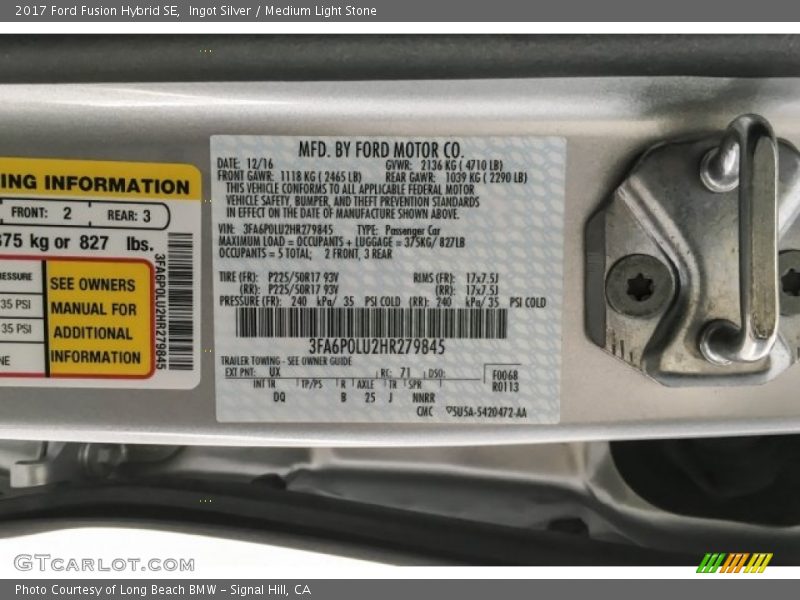 Ingot Silver / Medium Light Stone 2017 Ford Fusion Hybrid SE