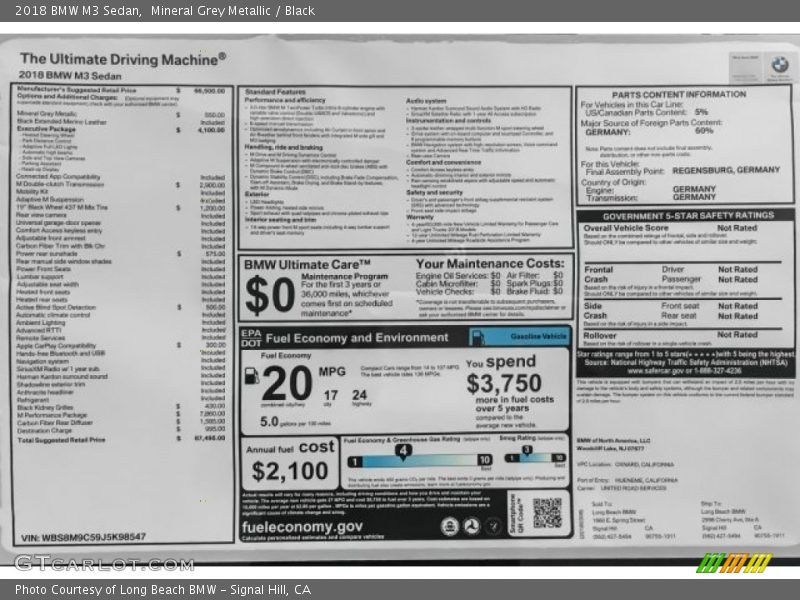 Mineral Grey Metallic / Black 2018 BMW M3 Sedan
