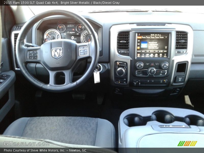 Bright Silver Metallic / Black/Diesel Gray 2015 Ram 1500 SLT Quad Cab 4x4