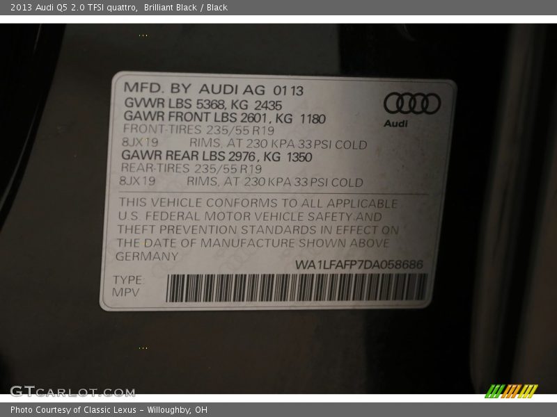 Brilliant Black / Black 2013 Audi Q5 2.0 TFSI quattro