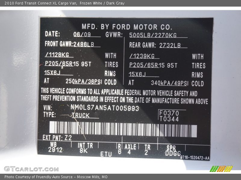 Frozen White / Dark Gray 2010 Ford Transit Connect XL Cargo Van
