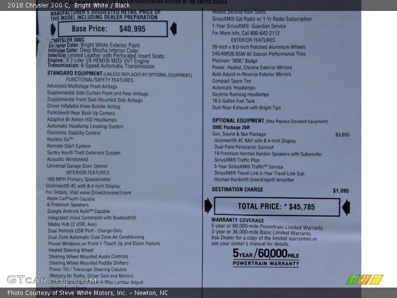Bright White / Black 2018 Chrysler 300 C