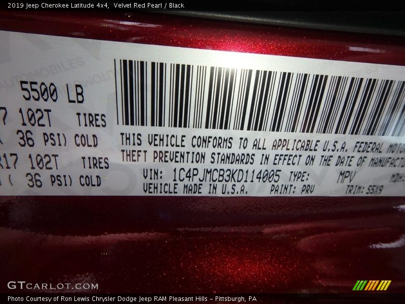 2019 Cherokee Latitude 4x4 Velvet Red Pearl Color Code PRV