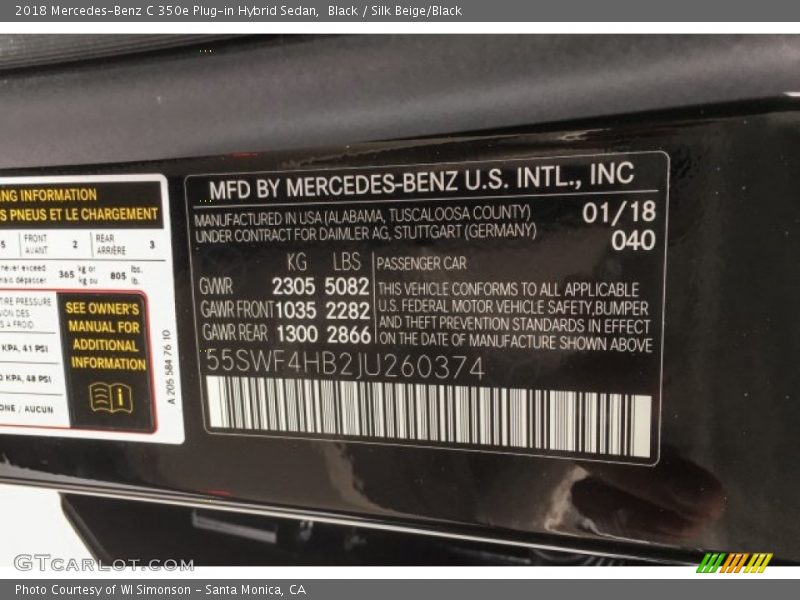 Black / Silk Beige/Black 2018 Mercedes-Benz C 350e Plug-in Hybrid Sedan