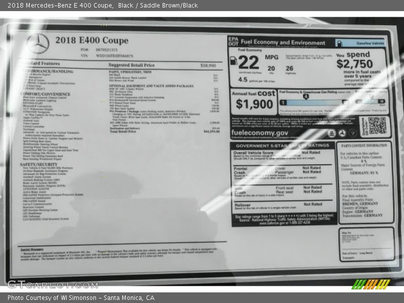 Black / Saddle Brown/Black 2018 Mercedes-Benz E 400 Coupe
