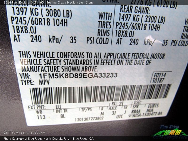 Sterling Gray / Medium Light Stone 2014 Ford Explorer XLT 4WD