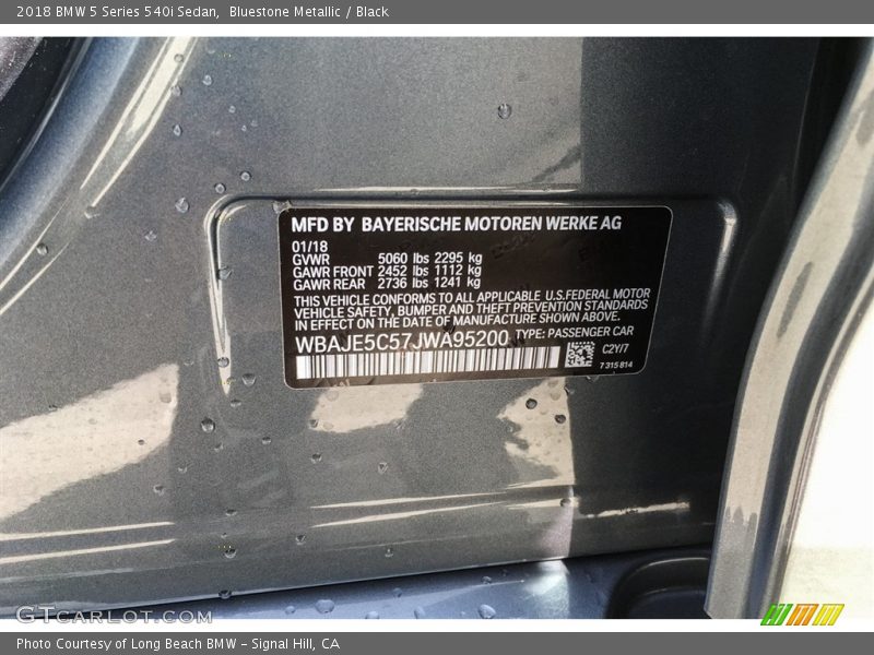 2018 5 Series 540i Sedan Bluestone Metallic Color Code C2Y