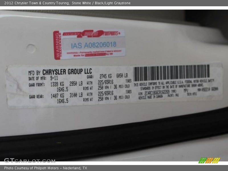 Stone White / Black/Light Graystone 2012 Chrysler Town & Country Touring