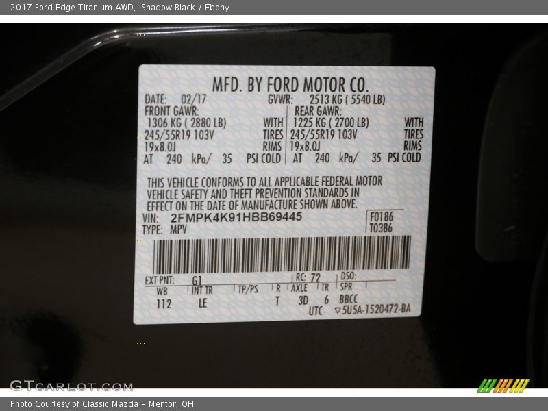 Shadow Black / Ebony 2017 Ford Edge Titanium AWD