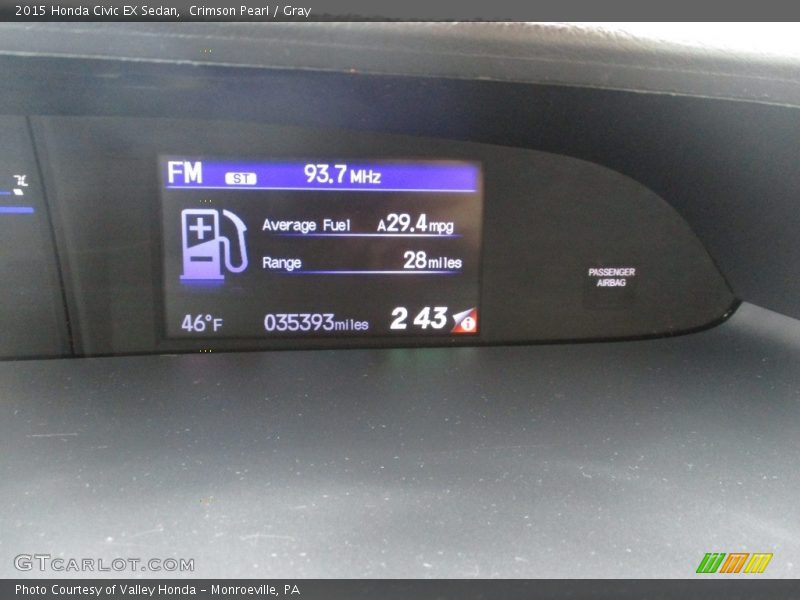 Crimson Pearl / Gray 2015 Honda Civic EX Sedan