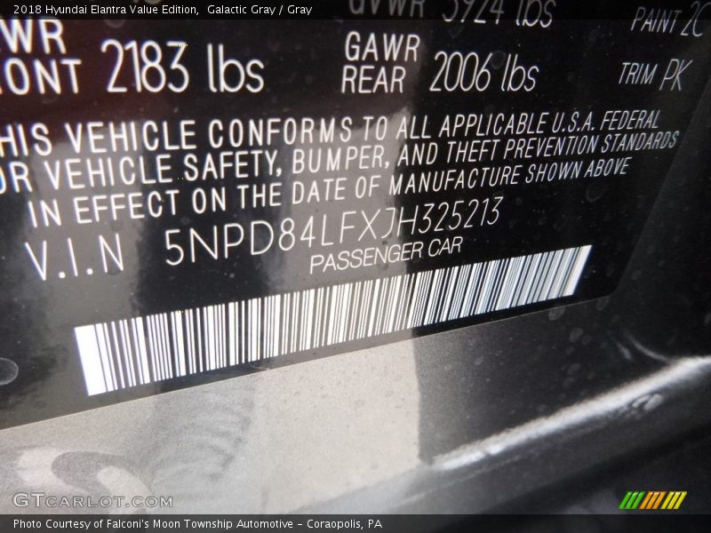 Galactic Gray / Gray 2018 Hyundai Elantra Value Edition