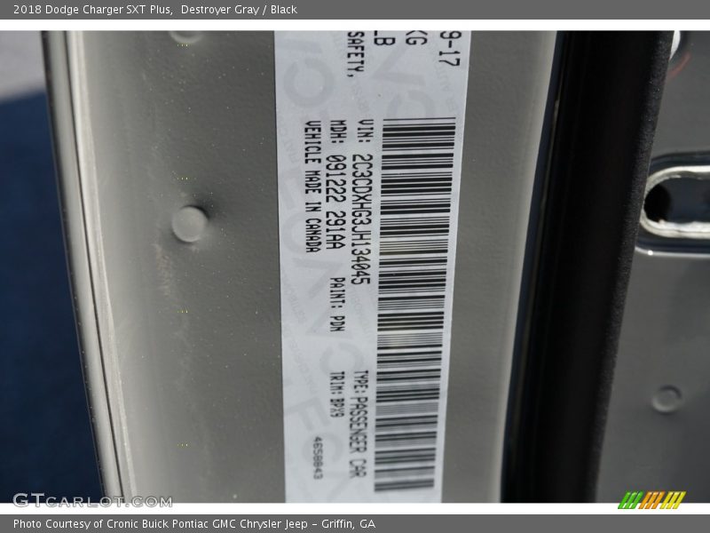 Destroyer Gray / Black 2018 Dodge Charger SXT Plus