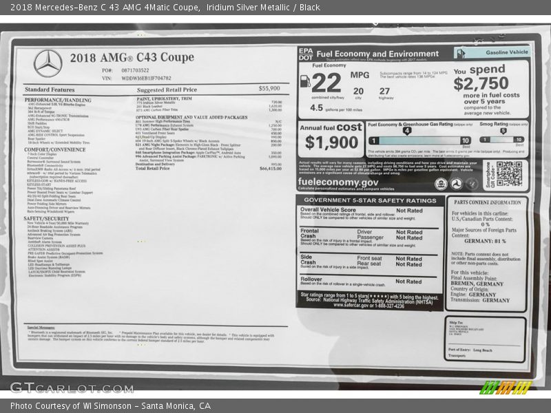 Iridium Silver Metallic / Black 2018 Mercedes-Benz C 43 AMG 4Matic Coupe