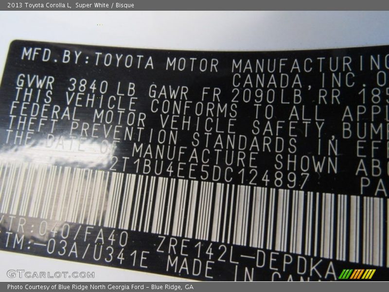 Super White / Bisque 2013 Toyota Corolla L