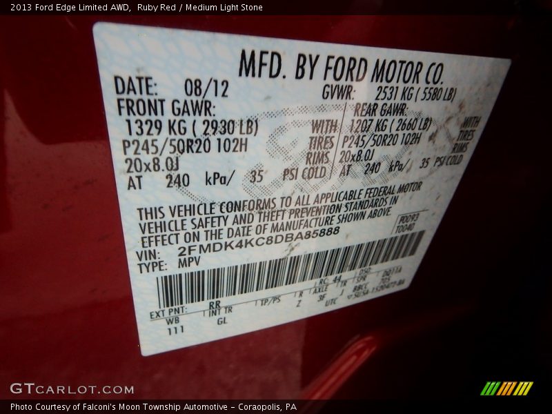 Ruby Red / Medium Light Stone 2013 Ford Edge Limited AWD