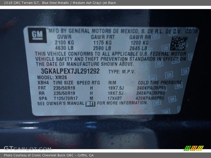 Blue Steel Metallic / Medium Ash Gray/­Jet Black 2018 GMC Terrain SLT